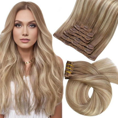 [Hot Sale] Moresoo Clip in Hair Extensions Real Natural Hair Remy Straight Set 5&7 Pcs Brazilian Clip in Human Hair Extensions