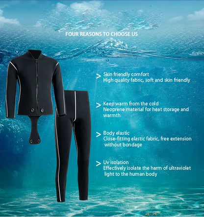 3/5mm Thicken Deep Dive Wetsuit for Men Split Black Diving Suit Keep Warm Professional Snorkeling Free-diving Spearfishing Set