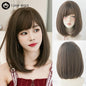 7JHH WIGS Short Straight Chocolate Bob Wig for Women Daily High Density Synthetic Layered Brown Hair Wigs with Neat Bangs