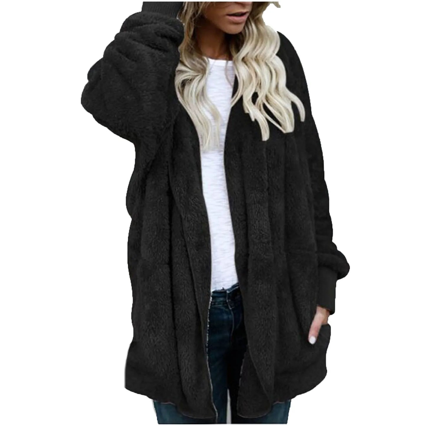 Plus Size Women Winter Warm Coat Jacket Outwear Ladies Cardigan Coat Double Sided Velvet Hooded Coat New Fashion Simple 2023