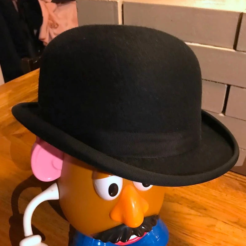 Wool Bowler Hat luxury felt billycock hats for men with belt rolled brim casquette men's cap