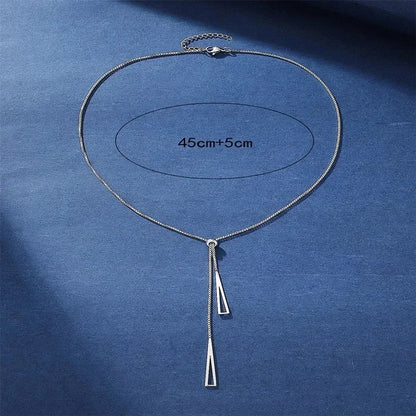 Metal Style Silver Color Triangle Pendant Necklace Fashionable Simple Charm Y Lariat Necklaces for Women Boho Minimalist Jewelry