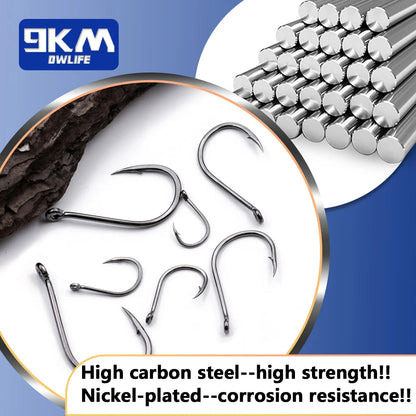 9KM Fishing Hooks 50~200Pcs Saltwater Fishing J Hooks Strong Sharp Needle Point Barbs Ringed Eye Saltwater Fishing Octopus Hooks