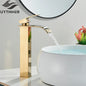 Brushed Golden Basin Faucets Elegant Waterfall Bathroom Sink Faucet Single Lever Hole Deck Mount Brass  Mixer Taps