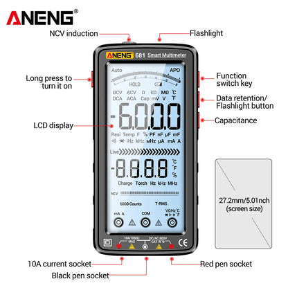 ANENG 681 Rechargable Digital Professional Multimeter Non-contact Voltage Tester AC/DC Voltage Meter LCD Screen Current Tester
