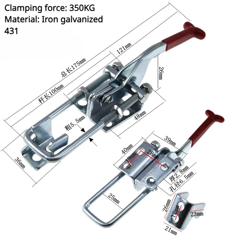 304 Stainless Steel / Iron galvanized Quick Fixture Adjustable Buckle Lock Clamp Box Buckle Horizontal Fixture Door Bolt Clamp