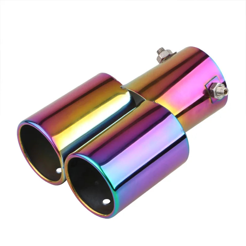 1PCS 2.5" Inlet Car Auto Exhaust Muffler Tip Stainless Steel Dual Pipe Trim Modified Car Rear Tail Throat Liner For Most Cars