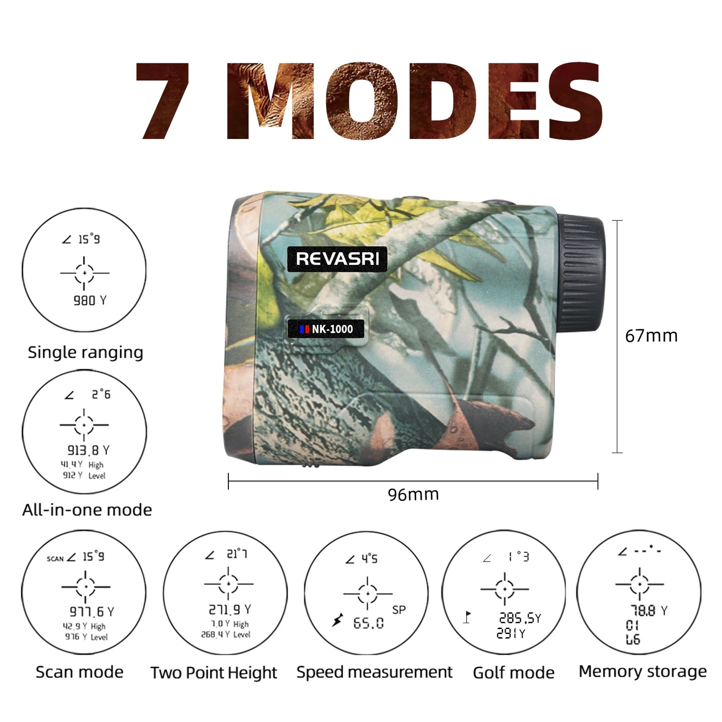 REVASRI 600 1000M Hunting Laser Rangefinder with Angle Speed Height Distance Measurement and Continuous Scan for Hunting