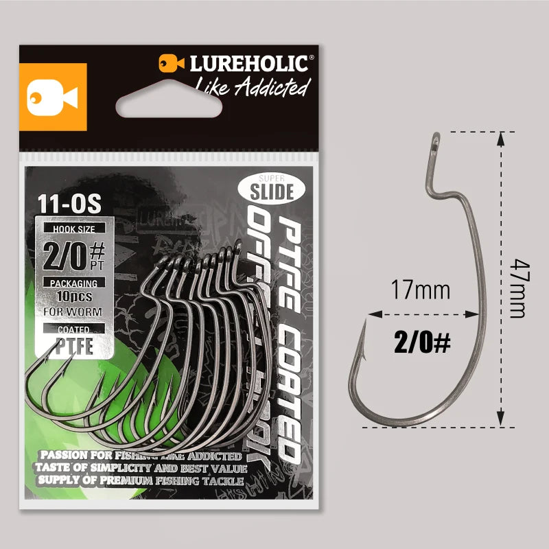 LUREHOLIC PTFE Super Slide Offset Hook Worm Hook Texas Rig Drop Shot Stainless Steel Worm Fishhook Fishing Accessories