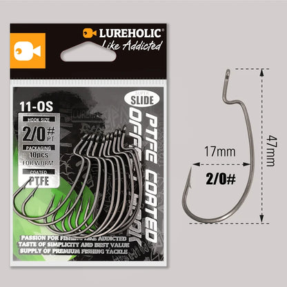 LUREHOLIC PTFE Super Slide Offset Hook Worm Hook Texas Rig Drop Shot Stainless Steel Worm Fishhook Fishing Accessories