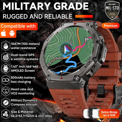 New T-Rex 3 Dual-Band GPS Military Smart Watch 48mm 10ATM Water-Resistant 500mAh Battery Compass Altimeter Smartwatch For HUAWEI