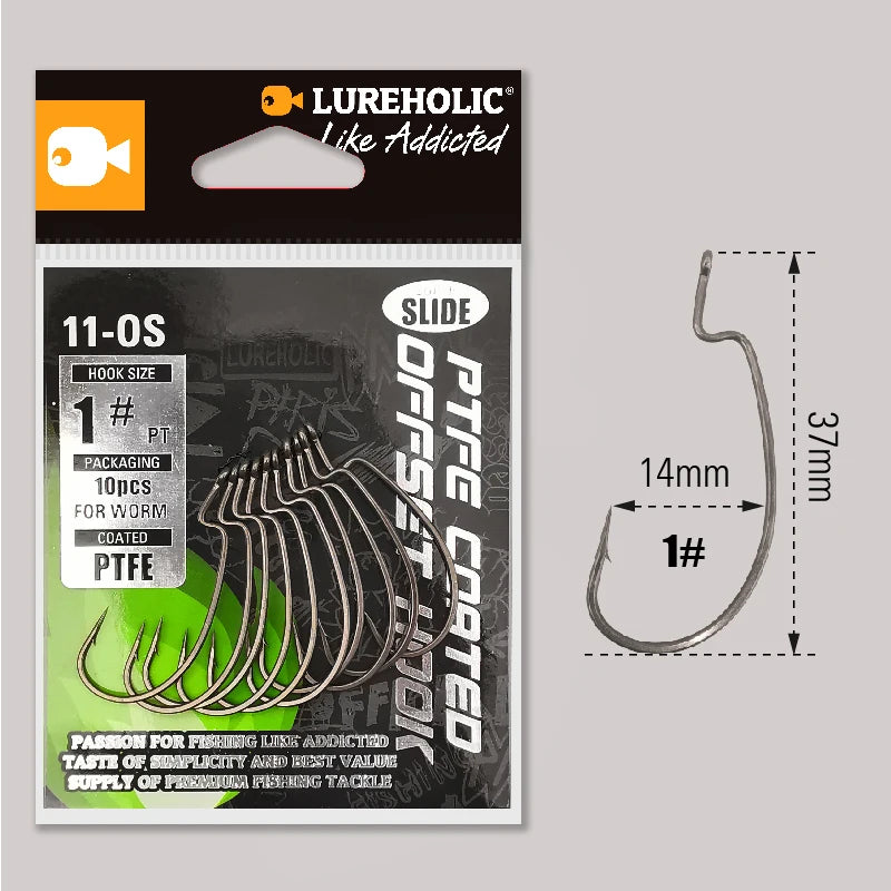 LUREHOLIC PTFE Super Slide Offset Hook Worm Hook Texas Rig Drop Shot Stainless Steel Worm Fishhook Fishing Accessories