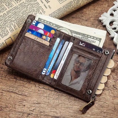 Top Quality Genuine Cow Leather Wallet Men Hasp Design Short Purse With Passport Photo Holder For Male Clutch Wallets Engraving