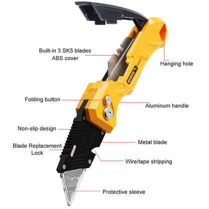 WYNNS Heavy Duty Box Cutter Folding Utility Knife Quick Change Blades SK5 Blades Cutting Tool Cutter for Cartons Cardboard Box