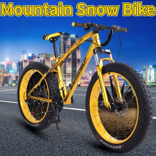 Bicycle 26-inch 7speed 4.0 Fat Tire Mountain Off-road Bicycle Adult High Carbon Steel Frame Double Disc Brake Road Off-road Bike