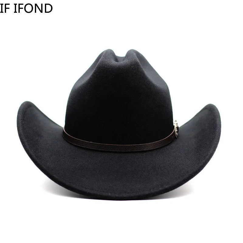 New Vintage Western Cowboy Hat For Men's Gentleman Lady Jazz Cowgirl With Leather Wide Brim Cloche Church Sombrero Hombre Caps