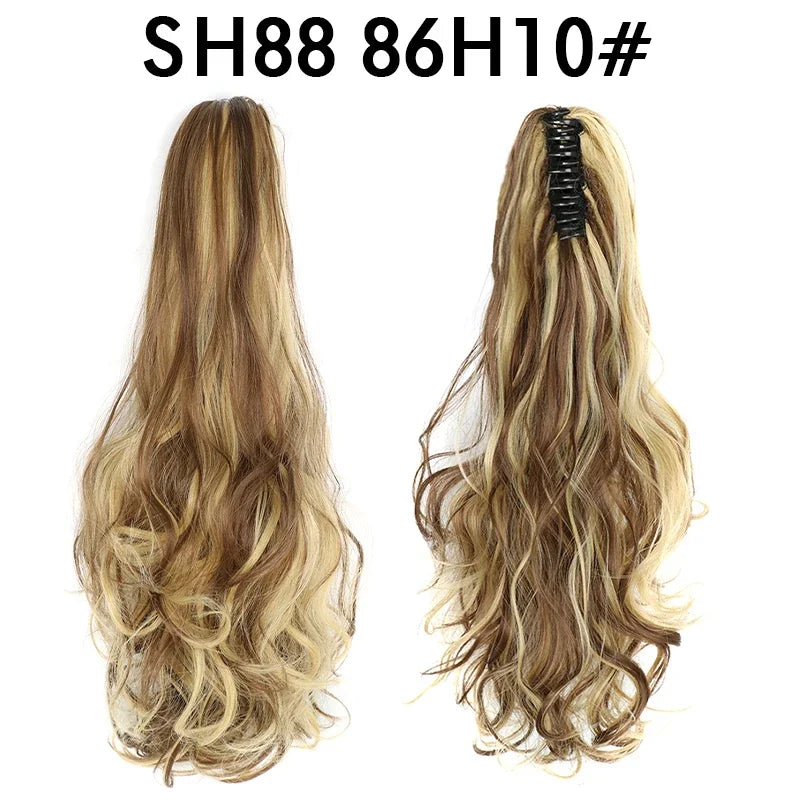 Synthetic Long Wavy Ponytail Ash Blonde Color Drawstring Ponytail Clip-on Hair Extensions For Women Black Blond Daily Use