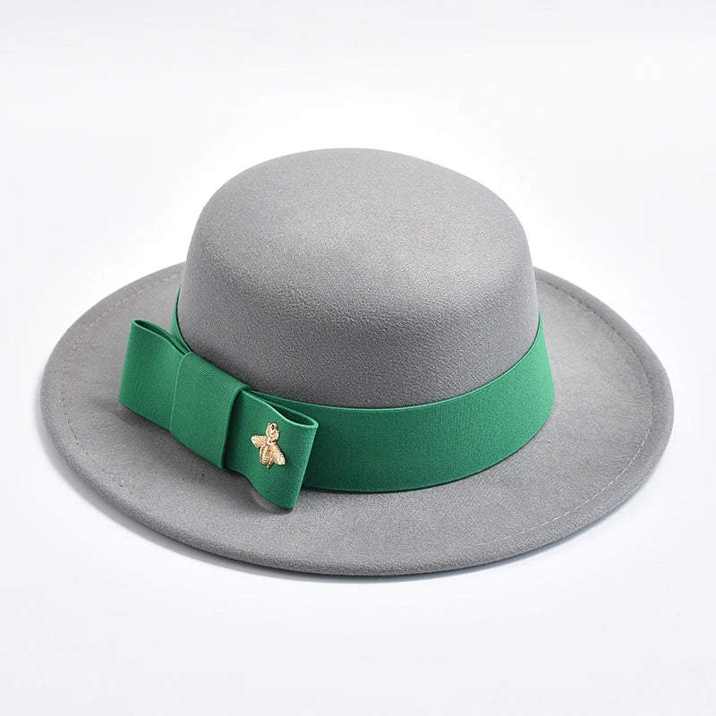 Fedora Hat for Women Fashion Formal Wedding Decorate Church Cap Flat Top Bow Party Jazz Hat Chapeau Femme