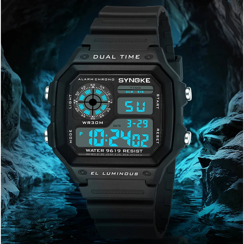 SYNOKE Outdoor Military Digital Watch For Men Fashion Retro Men Watch Sports Waterproof Men Watch Multifunctional Luminous