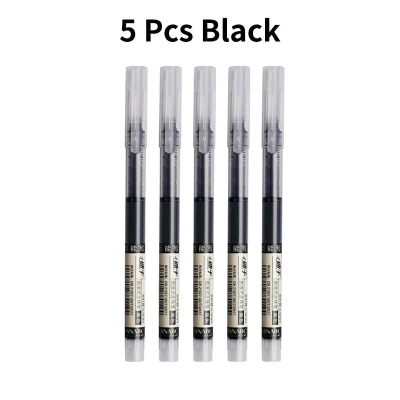 3-5Pcs Straight Liquid Gel Pen Quick-drying, Large-capacity 0.5mm Black Blue Ink for Writing School Office Stationery Supplies