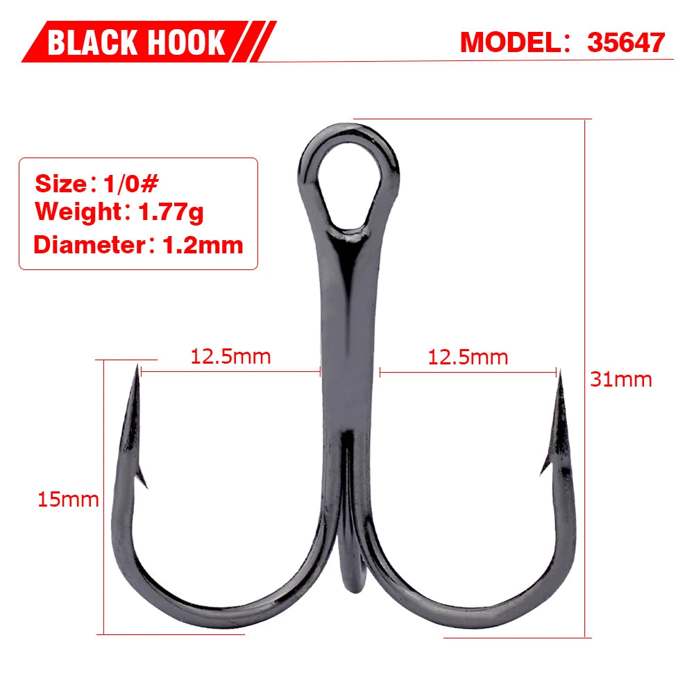 PROBEROS 20 PCS/Lot Black High Carbon Treble Hooks Super Sharp Solid Size 2#-14# Triple Barbed Steel Fish Hook Wholesale
