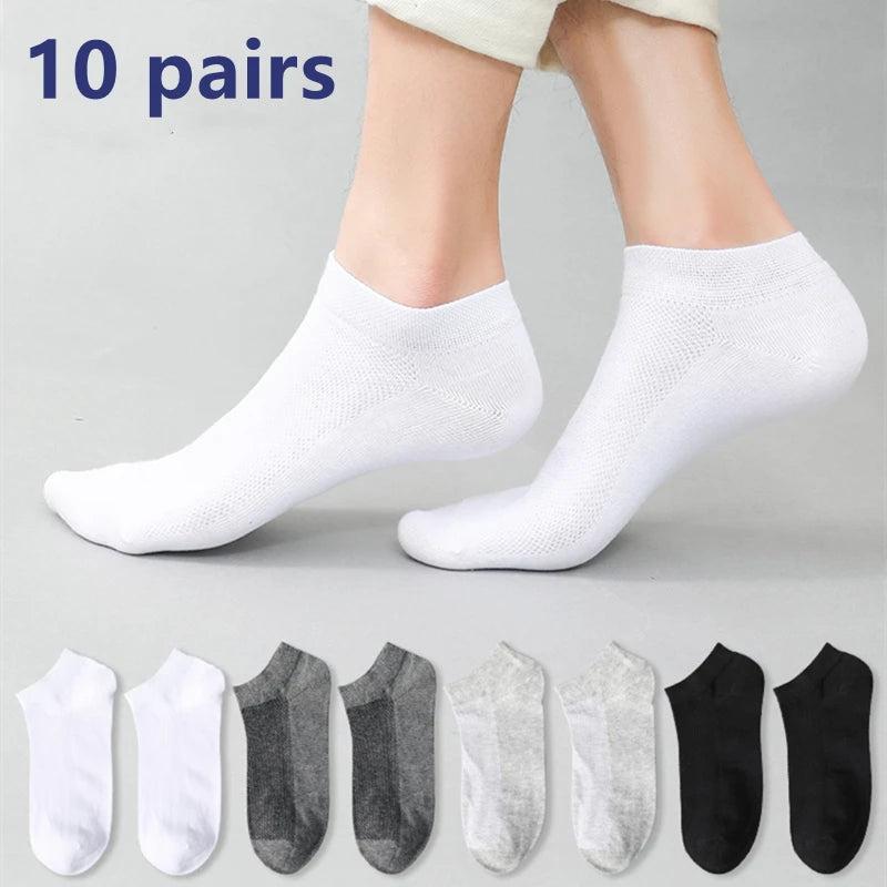 10pairs Men's Fashion Cotton Breathable Comfortable Ankle Socks, Men's Summer Socks