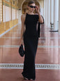 Hugcitar Fashion Solid O Neck Sleeveless Patchwork Sexy Bodycon Maxi Prom Dress Summer Women Clothes Party Festival Club Y2K