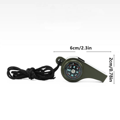 High Decibel Emergency Rescue Whistle with Compass Thermometer  and Keychain  Camping  Hiking  and Outdoor Activities