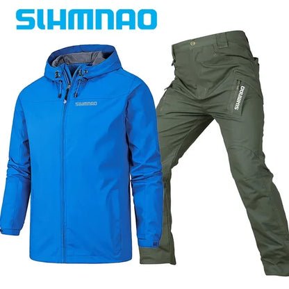 Spring and Autumn fishing suit set, hooded windproof and waterproof, outdoor mountaineering suit, tactical pants