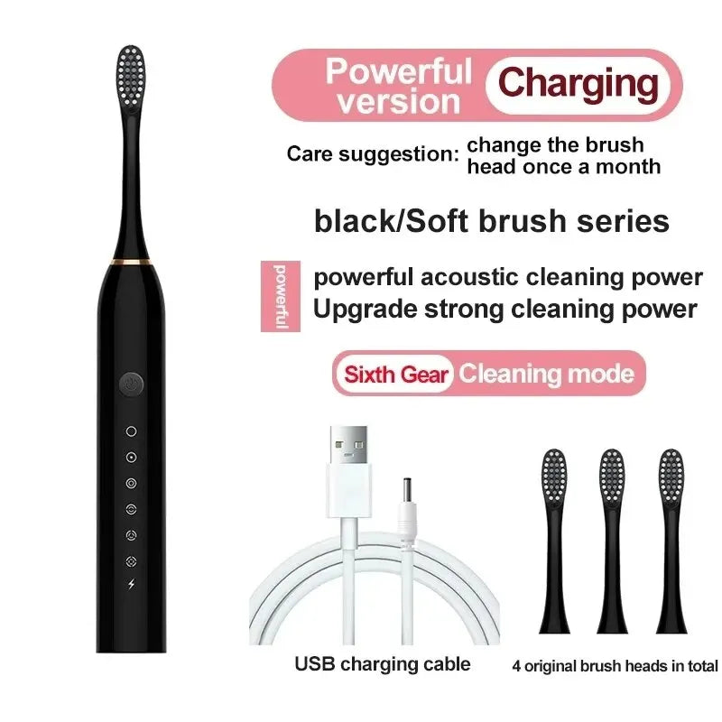 Electric Ultrasonic Toothbrush Six Speed Mode Home Soft Hair USB Charging Waterproof Adult Tooth Cleaner Automatic Couple Set