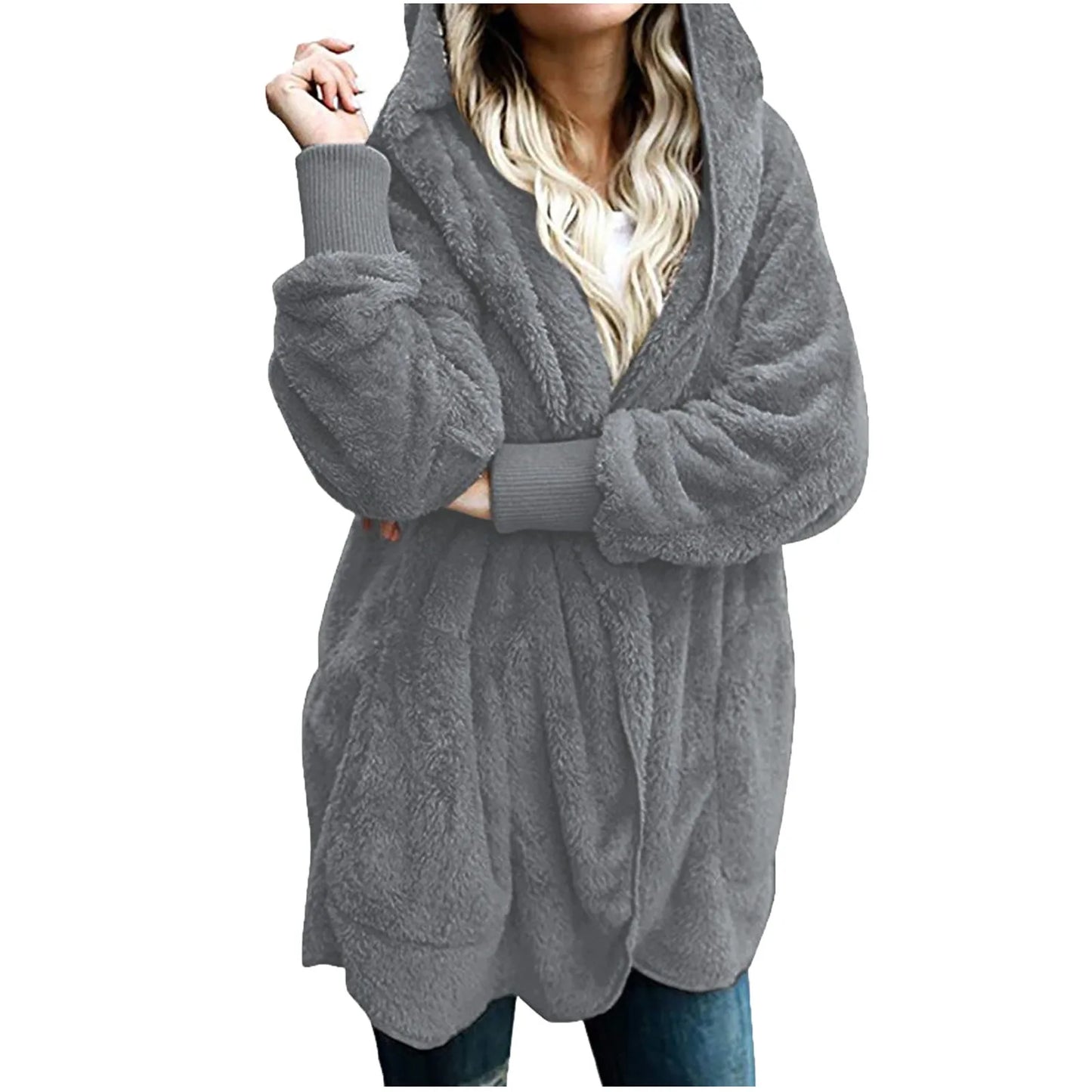 Plus Size Women Winter Warm Coat Jacket Outwear Ladies Cardigan Coat Double Sided Velvet Hooded Coat New Fashion Simple 2023