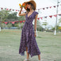 New Style Elegant Long Dress Women's Short-sleeved V-neck Bohemian Strappy Holiday Dress