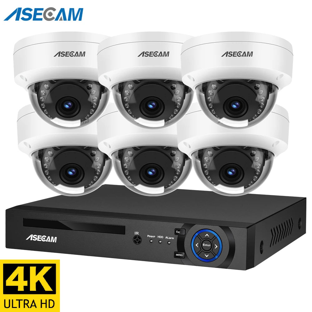 ASECAM 8MP 4K Security Camera System IK10 Explosion-proof Outdoor POE Dome Human Detection Surveillance CCTV Camera Kit Xmeye