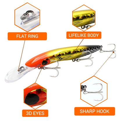 1Pcs Big Minnow Fishing Lures 16.2cm23g Bending Wobblers Trolling Crankbaits Artificial Bait Pike Carp Bass Pesca Tackle