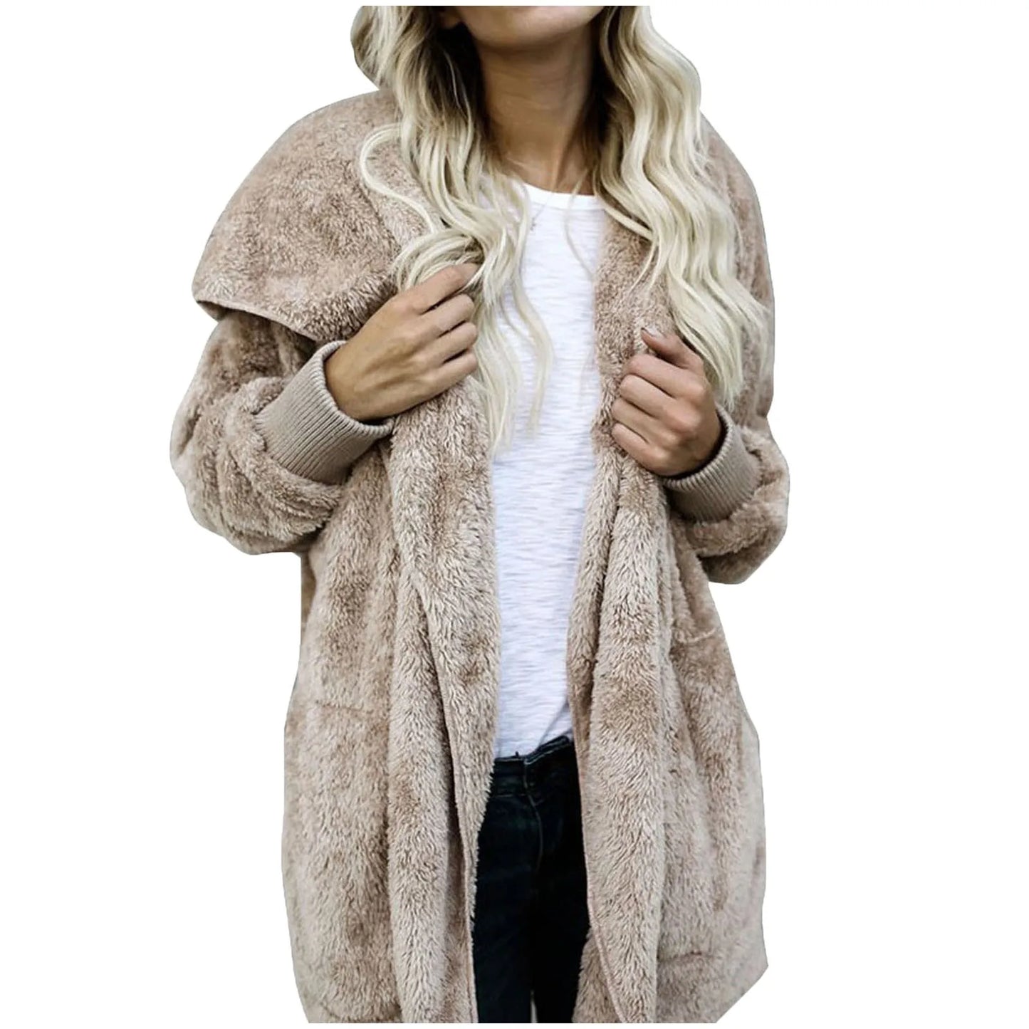 Plus Size Women Winter Warm Coat Jacket Outwear Ladies Cardigan Coat Double Sided Velvet Hooded Coat New Fashion Simple 2023