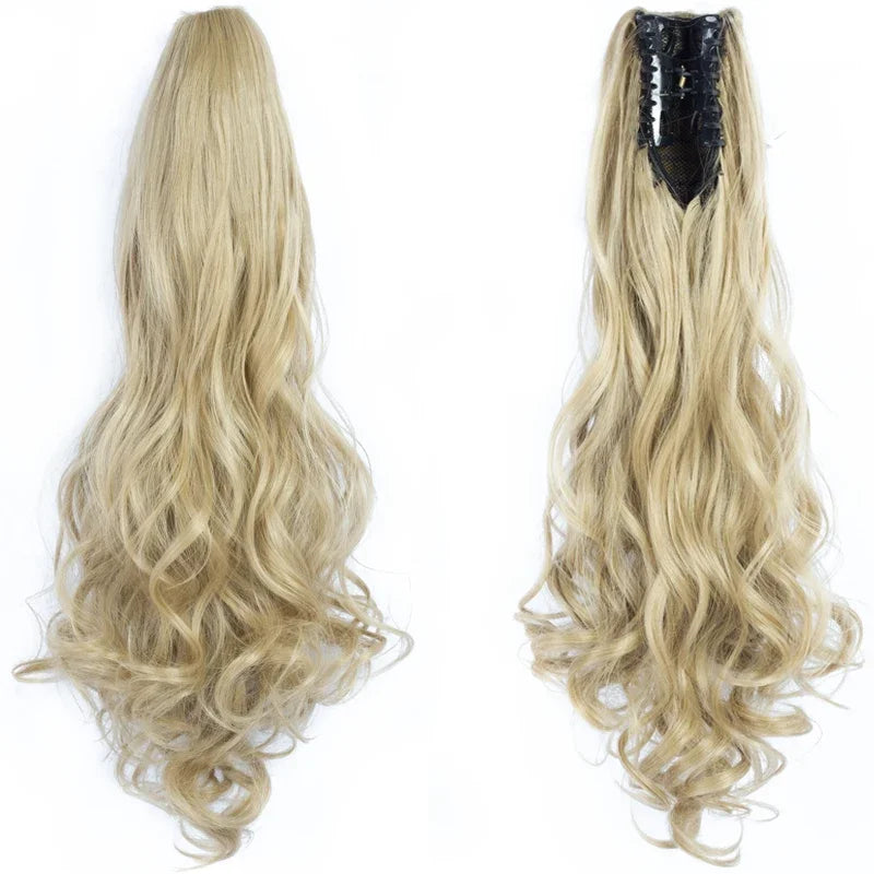 Synthetic Long Wavy Ponytail Ash Blonde Color Drawstring Ponytail Clip-on Hair Extensions For Women Black Blond Daily Use