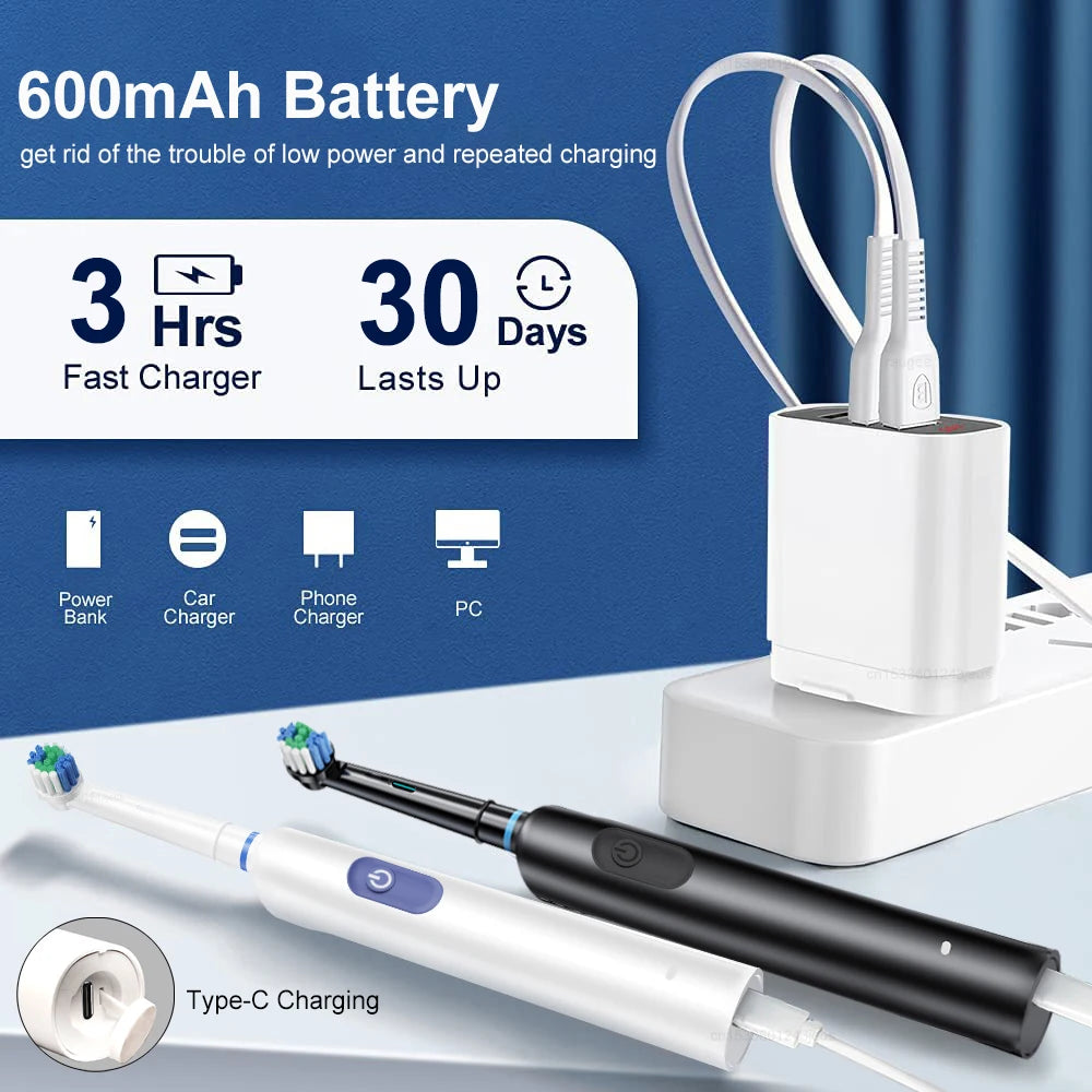 Electric Toothbrush Rotary Rechargeable Electric Toothbrush for Adults Rotating Electric Toothbrushes with 8 Soft Brush Heads