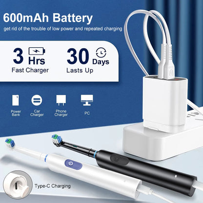 Electric Toothbrush Rotary Rechargeable Electric Toothbrush for Adults Rotating Electric Toothbrushes with 8 Soft Brush Heads