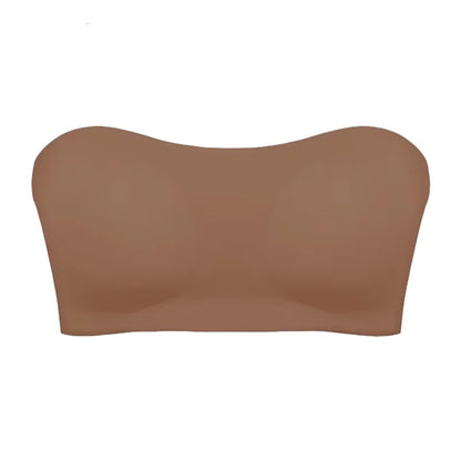 Women's Sexy Strapless Push Up Bra Removable Padded Seamless Ice Silk Top Women Invisible Beauty Back Anti-slip Off-shoulder Bra