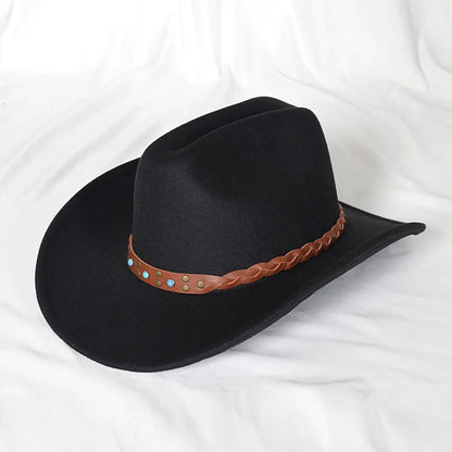 New Vintage Western Cowboy Hat For Men's Gentleman Lady Jazz Cowgirl With Leather Wide Brim Cloche Church Sombrero Hombre Caps