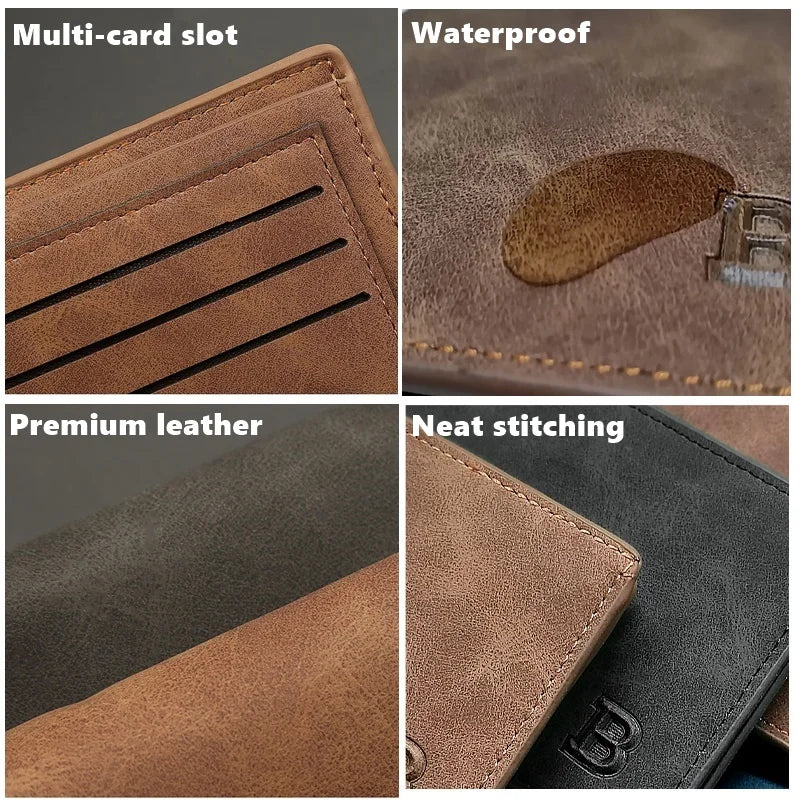 New Retro Men Leather Wallets Small Money Purses Design Dollar Price Top Men Thin Wallet With Coin Bag Zipper