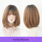 7JHH WIGS Short Straight Chocolate Bob Wig for Women Daily High Density Synthetic Layered Brown Hair Wigs with Neat Bangs