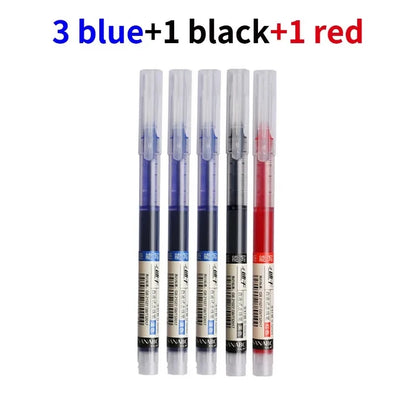 3-5Pcs Straight Liquid Gel Pen Quick-drying, Large-capacity 0.5mm Black Blue Ink for Writing School Office Stationery Supplies