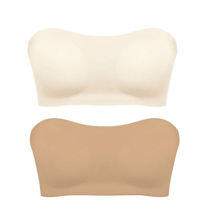 Women's Sexy Strapless Push Up Bra Removable Padded Seamless Ice Silk Top Women Invisible Beauty Back Anti-slip Off-shoulder Bra