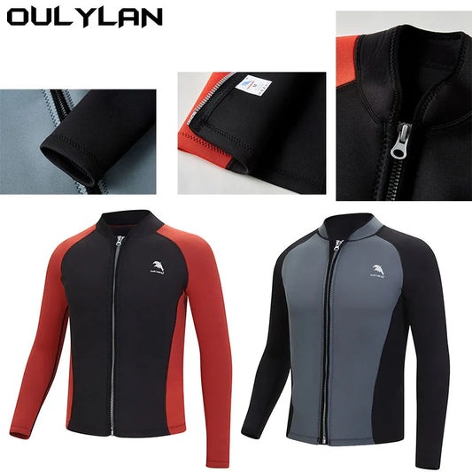 Oulylan Swimming Men's Split Long Sleeve Surf Snorkel Top Jacket 2mm Neoprene Wetsuit Warm Water Sports Surf Diving