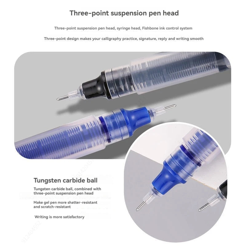 3-5Pcs Straight Liquid Gel Pen Quick-drying, Large-capacity 0.5mm Black Blue Ink for Writing School Office Stationery Supplies