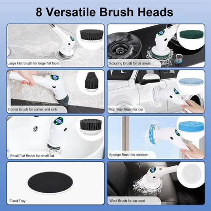 Electric Cleaning Brush 8 in 1 Multifunctional Household Wireless Rotatable Cleaning Brush For Bathroom Kitchen Windows Toilet