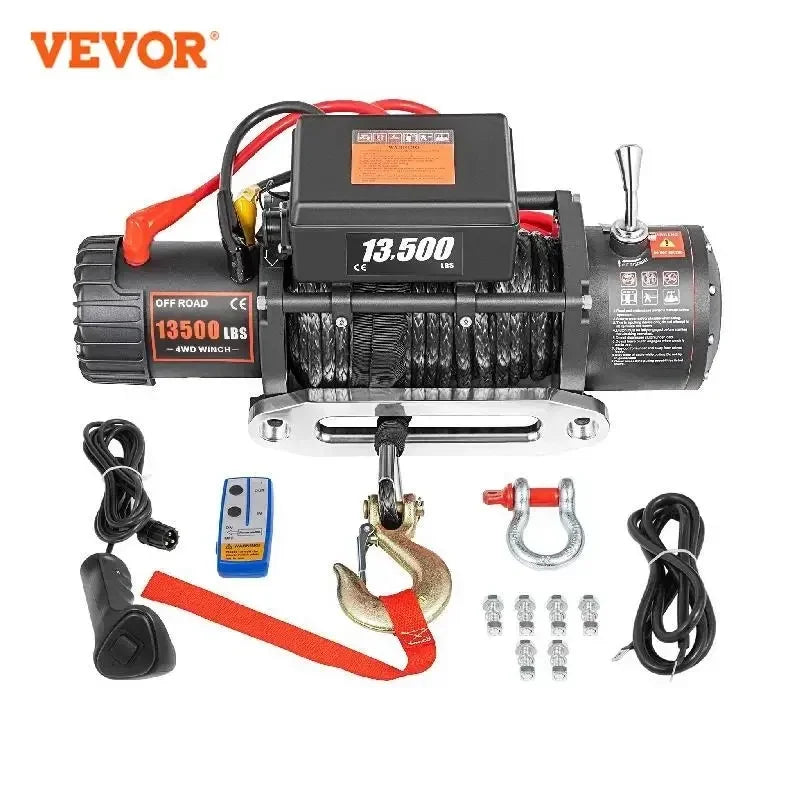 VEVOR Best Price 13500 LBS Electric Winch 12V 6120KG 13500LBS For 4X4 92FT Synthetic Trailer Ropes Towing Strap