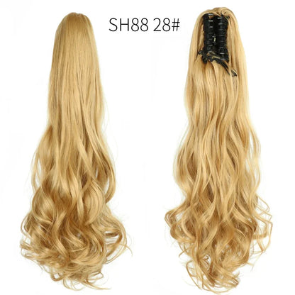 Synthetic Long Wavy Ponytail Ash Blonde Color Drawstring Ponytail Clip-on Hair Extensions For Women Black Blond Daily Use