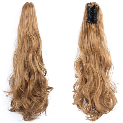 Synthetic Long Wavy Ponytail Ash Blonde Color Drawstring Ponytail Clip-on Hair Extensions For Women Black Blond Daily Use